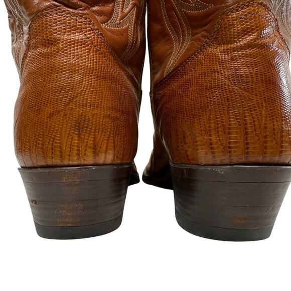 Justin Cowboy Western Boots Vintage Lizard Men’s 10.5 D Orange Camel Tan Leather - Picture 7 of 12